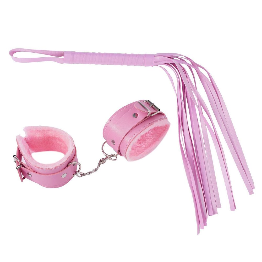 1644 2Pcs Fluffy Leather Wrist Cuffs Adjustable Leash Chain Cosplay Party